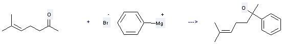 6-Methyl-5-hepten-2-one can react with Phenylmagnesium bromide to get 6-Methyl-2-phenyl-hept-5-en-2-ol. 